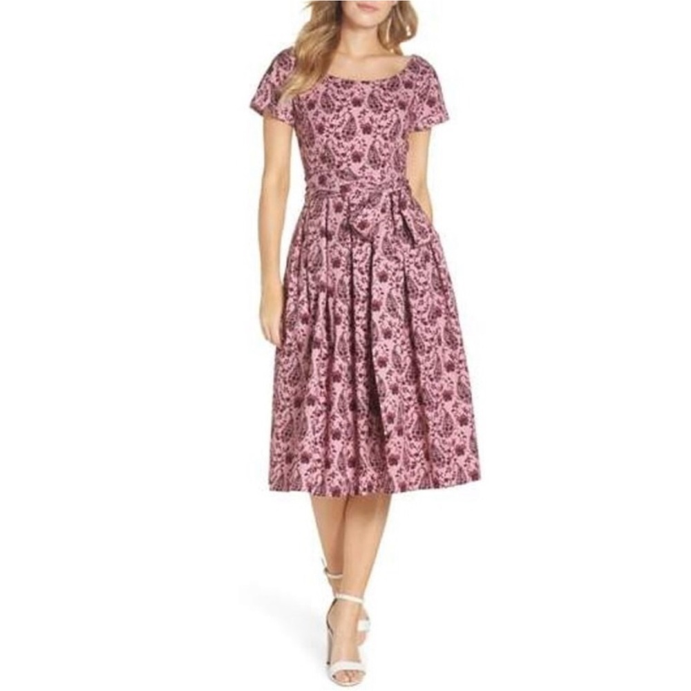 Gal Meets Glam Collection Midi Fit & Flare Hallie Pink Floral Dress $188.00 - Picture 4 of 9